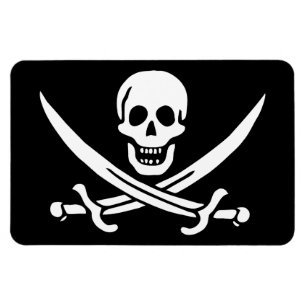 White, Pirate Flag Calico Jack, Skull & Cutlass Magnet