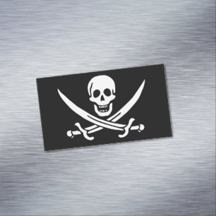 White, Pirate Flag Calico Jack, Skull & Cutlass  Magnetic Business Card