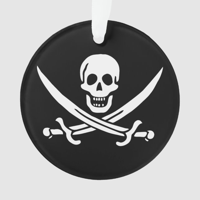 White, Pirate Flag Calico Jack, Skull & Cutlass Ornament (Front)