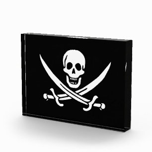 White, Pirate Flag Calico Jack, Skull & Cutlass  Photo Block