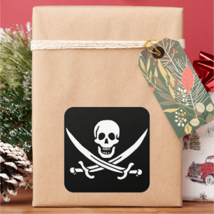 White, Pirate Flag Calico Jack, Skull & Cutlass Square Sticker