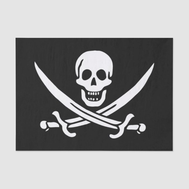 White, Pirate Flag Calico Jack, Skull & Cutlass  Tissue Paper (Front)