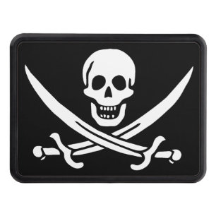 White, Pirate Flag Calico Jack, Skull & Cutlass  Trailer Hitch Cover