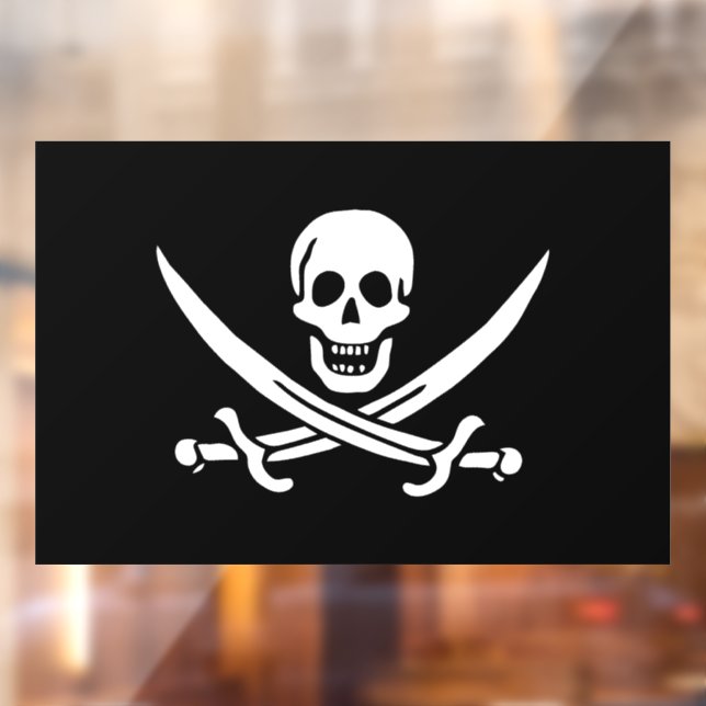 White, Pirate Flag Calico Jack, Skull & Cutlass  Window Cling (Sheet 2)