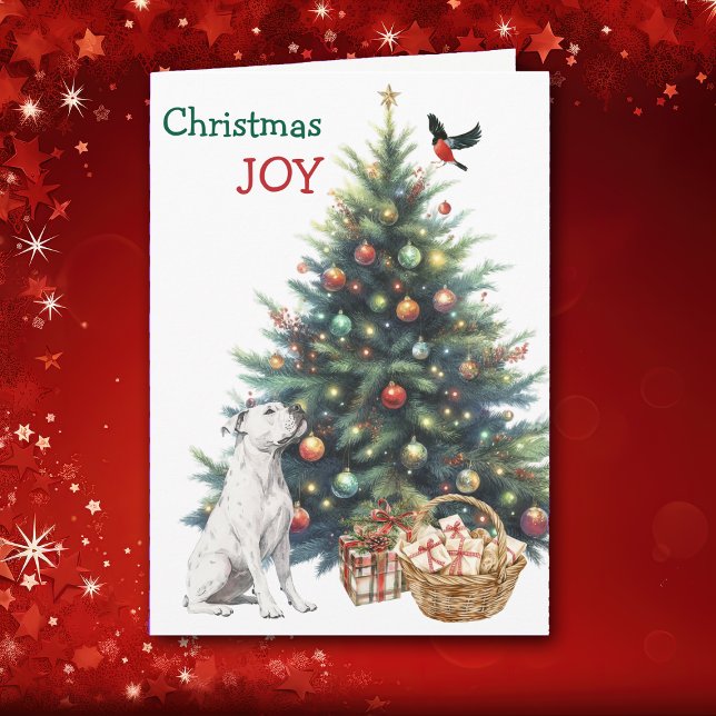 White Pit Bull, Bullfinch and Holiday Tree Card (Creator Uploaded)