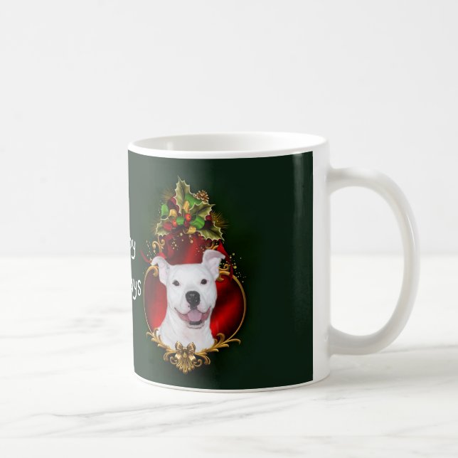 White pitbull Christmas Coffee Mug (Right)