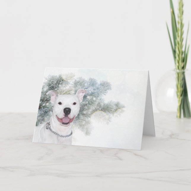 White pitbull Christmas Holiday Card (Front)