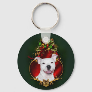 White pitbull Christmas Keychain