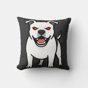 White Pitbull Red Eyes Angry Cartoon Dog Gift Throw Pillow