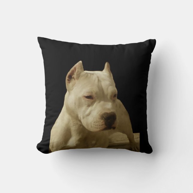 White Pitbull Terrier Throw Pillow (Front)
