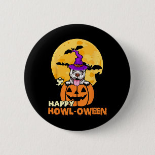 White Pitbull Witch Dog Lover Happy Halloween Cost 2 Inch Round Button