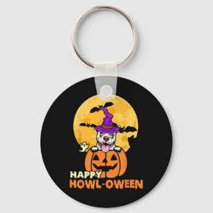 White Pitbull Witch Dog Lover Happy Halloween Cost Keychain