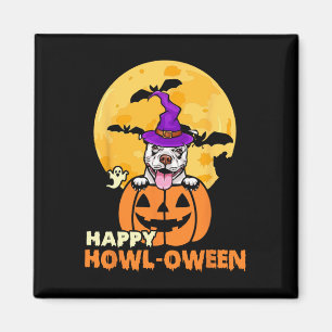White Pitbull Witch Dog Lover Happy Halloween Cost Magnet
