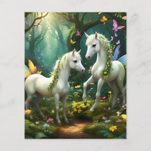 White Pixie Fantasy Horses In Magical Garden, Flyer