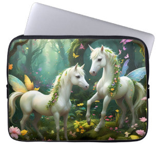 White Pixie Fantasy Horses In Magical Garden, Laptop Sleeve