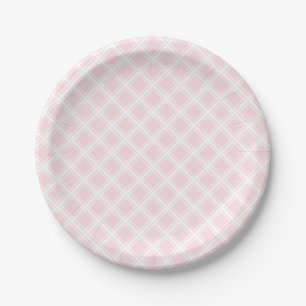 White Plaid on Pink Birthday Party Paper Plate
