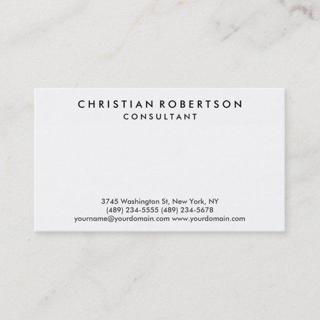 White Plain Modern Consultant Business Card (Front)