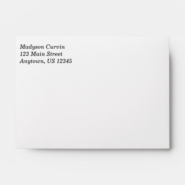 White Plain Simple A6 4x6 Return Address Envelopes (Front)