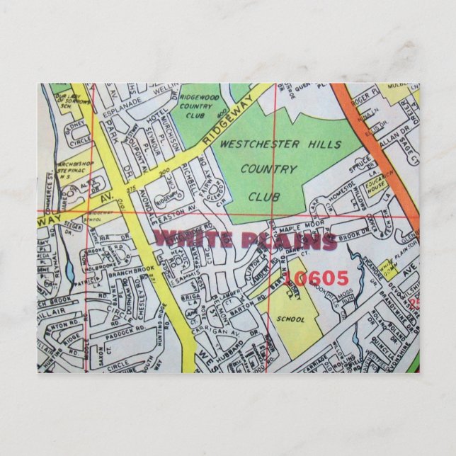 WHITE PLAINS, NY Vintage Map Postcard (Front)