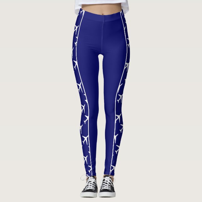 White Plane Airplane Aviation Fly Airways Leggings (Front)