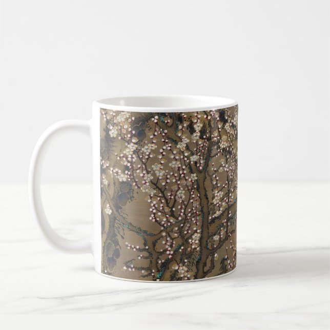 White Plum Blossoms and Moon by Ito Jakuchu Coffee Mug (Left)