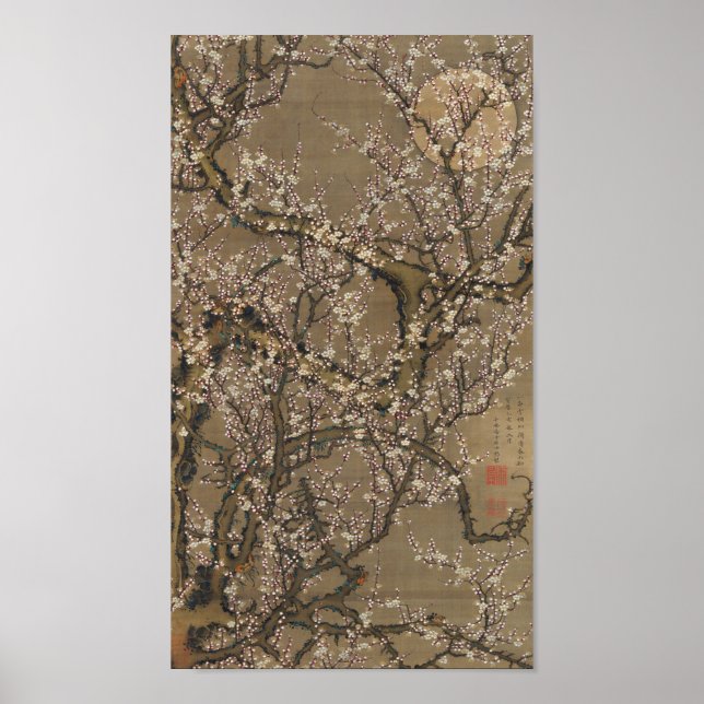 White Plum Blossoms and Moon by Ito Jakuchu Poster (Front)