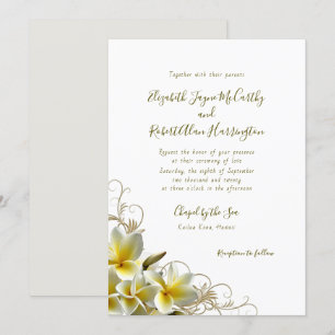 White Plumeria Custom Island Wedding Invitation