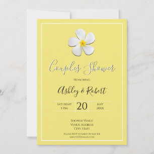 White Plumeria Flower on Yellow, Couples Shower Invitation