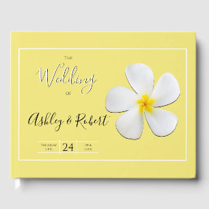 White Plumeria Flower on Yellow, Modern Wedding Guest Book
