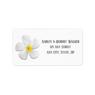 White Plumeria Flower on Yellow, Modern Wedding Label