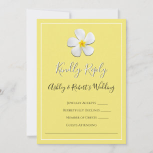 White Plumeria Flower on Yellow, RSVP Invitation