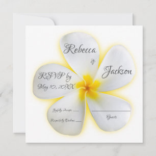 White Plumeria Flower with Yellow, RSVP Card