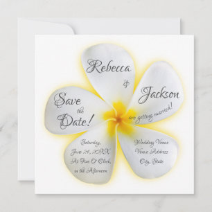 White Plumeria Flower, Yellow, Wedding, Save Date Invitation