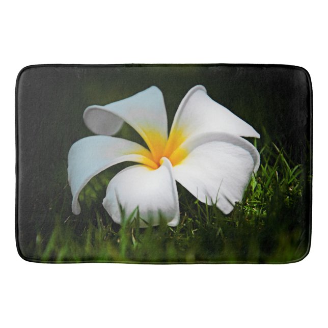 White Plumeria Frangipani Hawaii Flowers Bath Mat (Front)