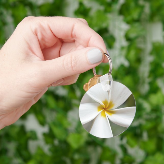 White Plumeria - Macro Portrait  Keychain (Hand)