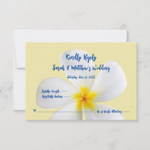 White Plumeria on Yellow, Tropical, Floral, RSVP Thank You Card