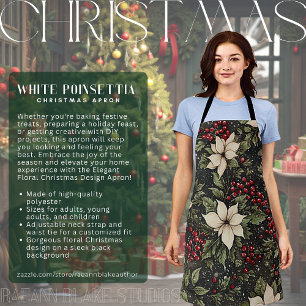 White Poinsettia Christmas Design Apron