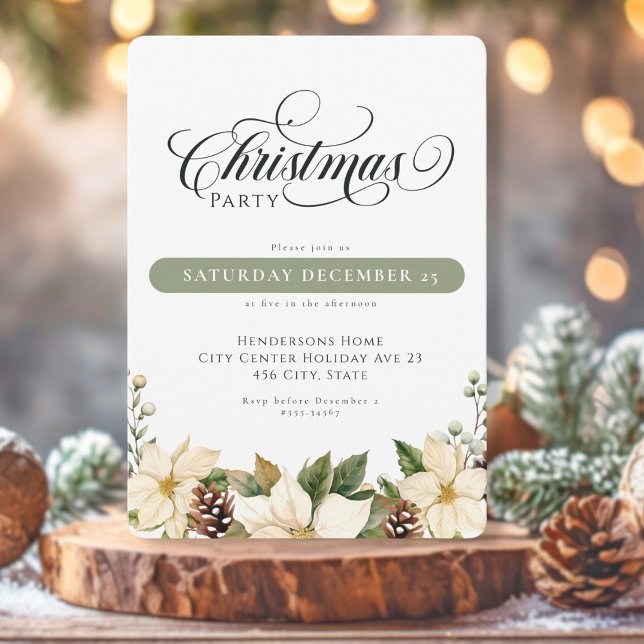 White  Poinsettia Christmas Party  Invitation (Creator Uploaded)
