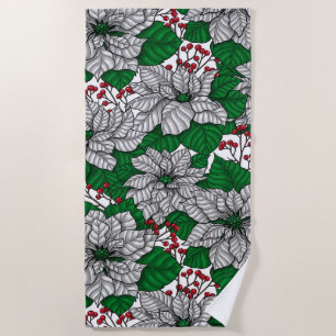 White poinsettia, Christmas pattern Beach Towel