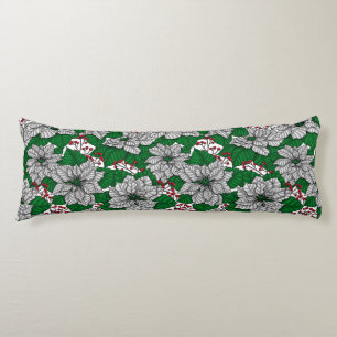 White poinsettia, Christmas pattern Body Pillow