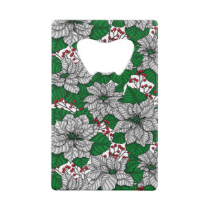 White poinsettia, Christmas pattern Credit Card Bottle Opener