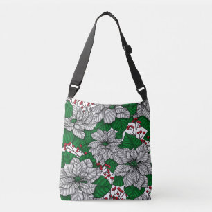 White poinsettia, Christmas pattern Crossbody Bag