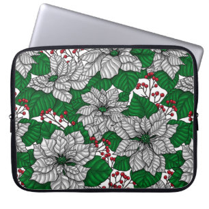 White poinsettia, Christmas pattern Laptop Sleeve