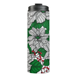 White poinsettia, Christmas pattern Thermal Tumbler