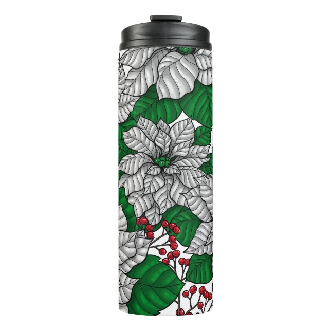 White poinsettia, Christmas pattern Thermal Tumbler (Front)
