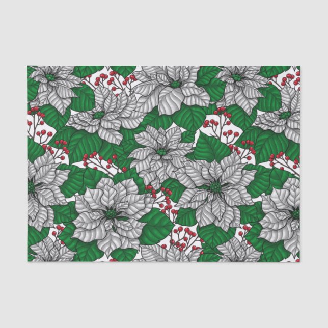White poinsettia, Christmas pattern Tissue Paper (Front)