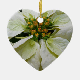White Poinsettia Elegant Christmas Holiday Floral Ceramic Ornament