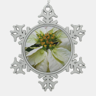 White Poinsettia Elegant Christmas Holiday Floral Snowflake Pewter Christmas Ornament