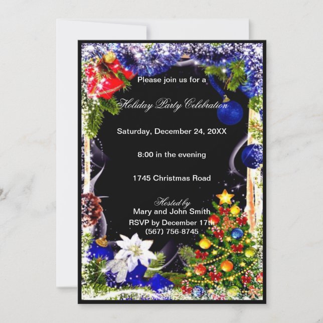 White Poinsettia Festive Tree Christmas Party Invitation (Front)