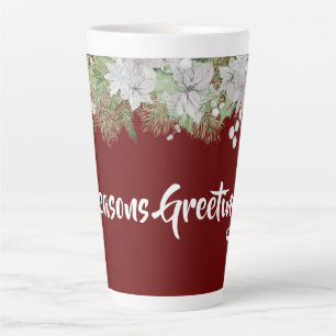 White Poinsettia Garland Holiday Latte Mug